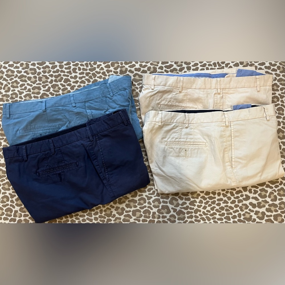 Peter Millar shorts-4 pr 2 khaki, 1t blue, 1 navy sz 40 EUC